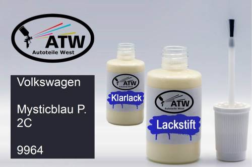 Volkswagen, Mysticblau P. 2C, 9964: 20ml Lackstift + 20ml Klarlack - Set, von ATW Autoteile West.